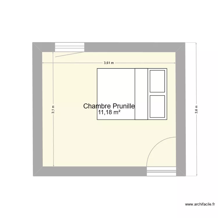 Chambre Prunille. Plan de 1  et 11 m²