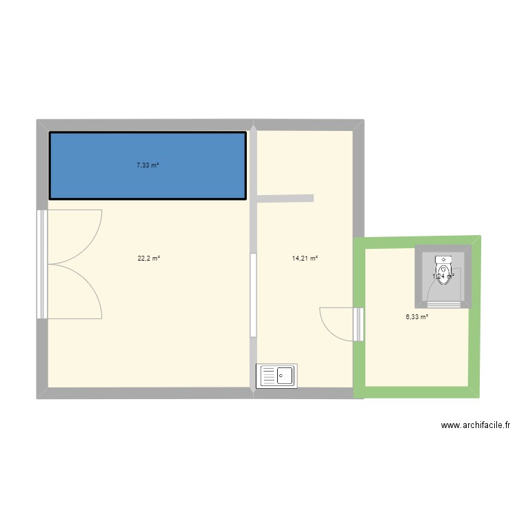 Local Co Albert1er. Plan de 5 pièces et 61 m2