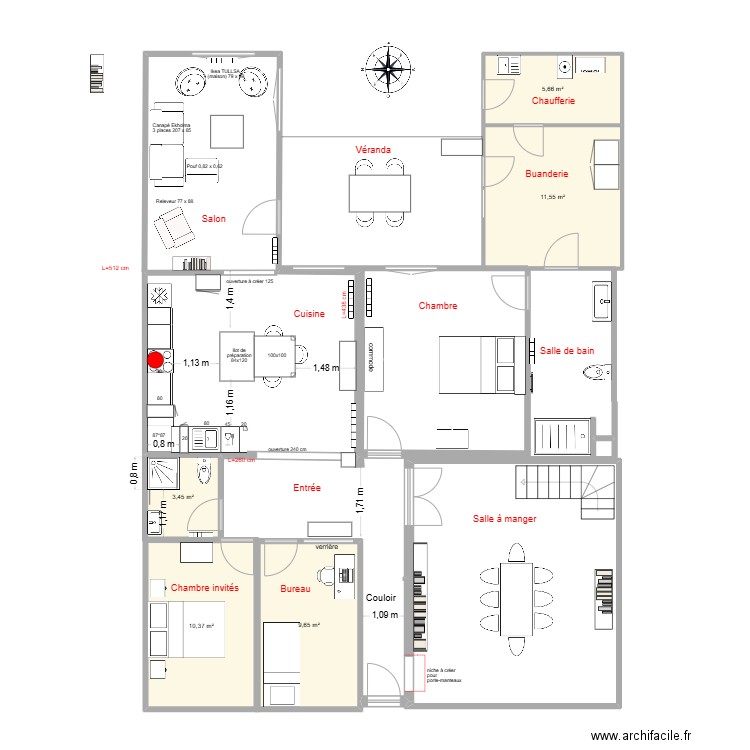 Plan projet pour réflexion salon 2. Plan de 5 pièces et 41 m2