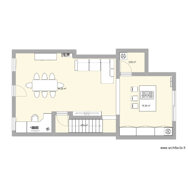 rdc maison. Plan de 4 pièces et 58 m2