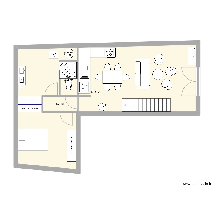 Plan 2 bas. Plan de 3 pièces et 63 m2