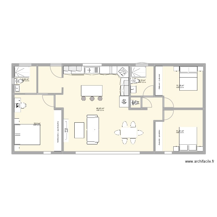 Maison simple. Plan de 7 pièces et 93 m2