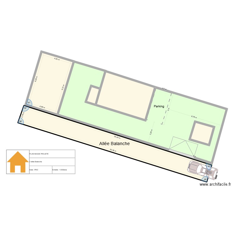 Plan masse projeté. Plan de 5 pièces et 173 m2