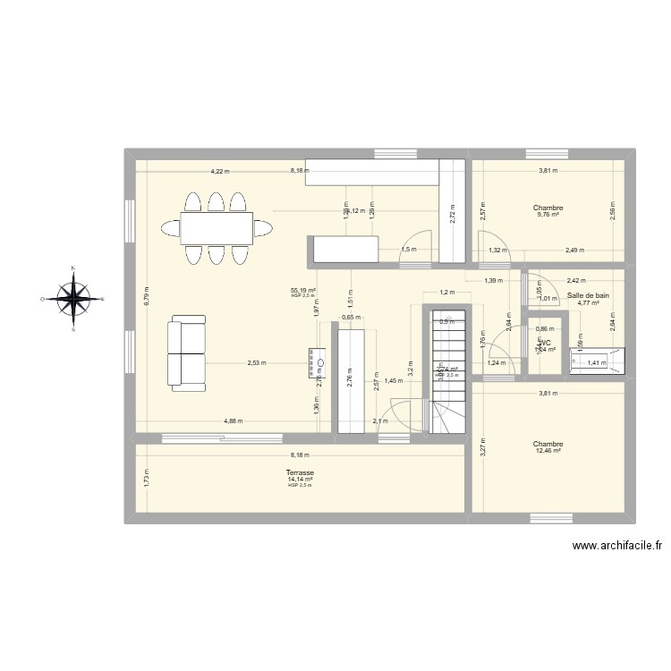 Niveau 1 meuble colonne. Plan de 7 pièces et 100 m2