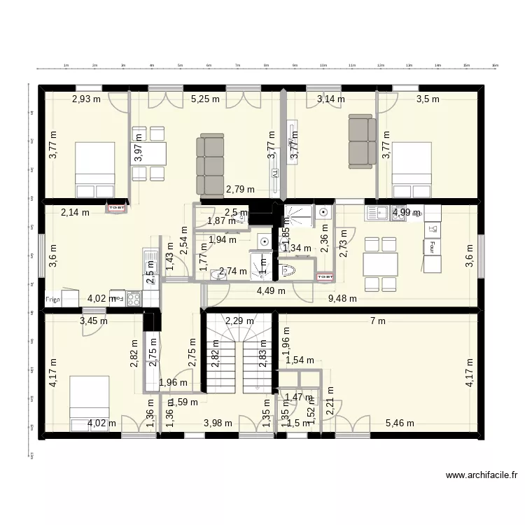 Les clarinettes 1. Plan de 15  et 170 m²