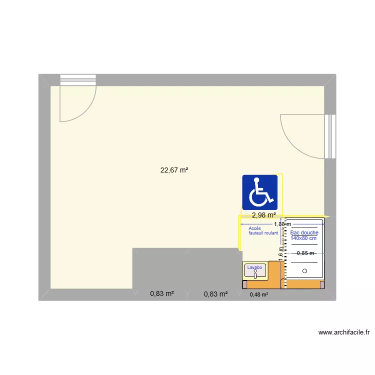 chambre Eliane 02. Plan de 4  et 27 m²