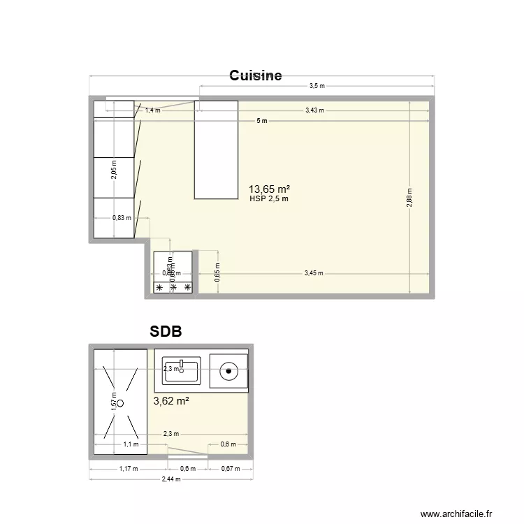 CASE Projet. Plan de 2 Pièces et 17 m²