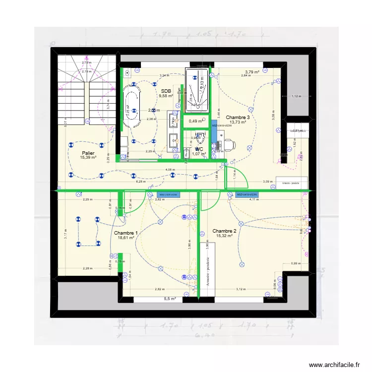 Etage 1 - Projet ELECTRIQUE V2. Plan de 9 Pièces et 83 m² Etage 1 - Projet ELECTRIQUE V2. Plan de 9 Pièces et 83 m²