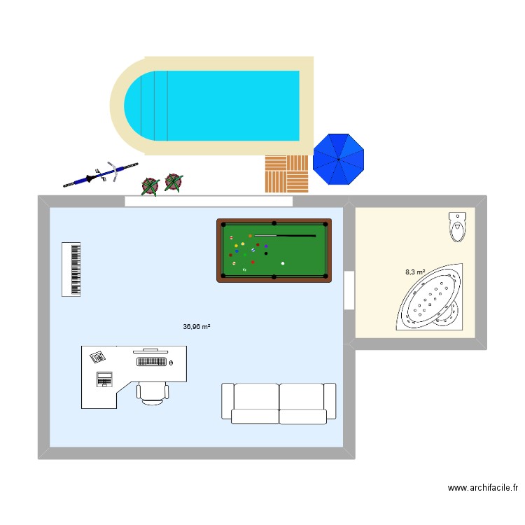 bureau fx. Plan de 2 pièces et 45 m2