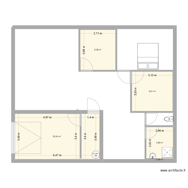 maison 2. Plan de 5 pièces et 45 m2