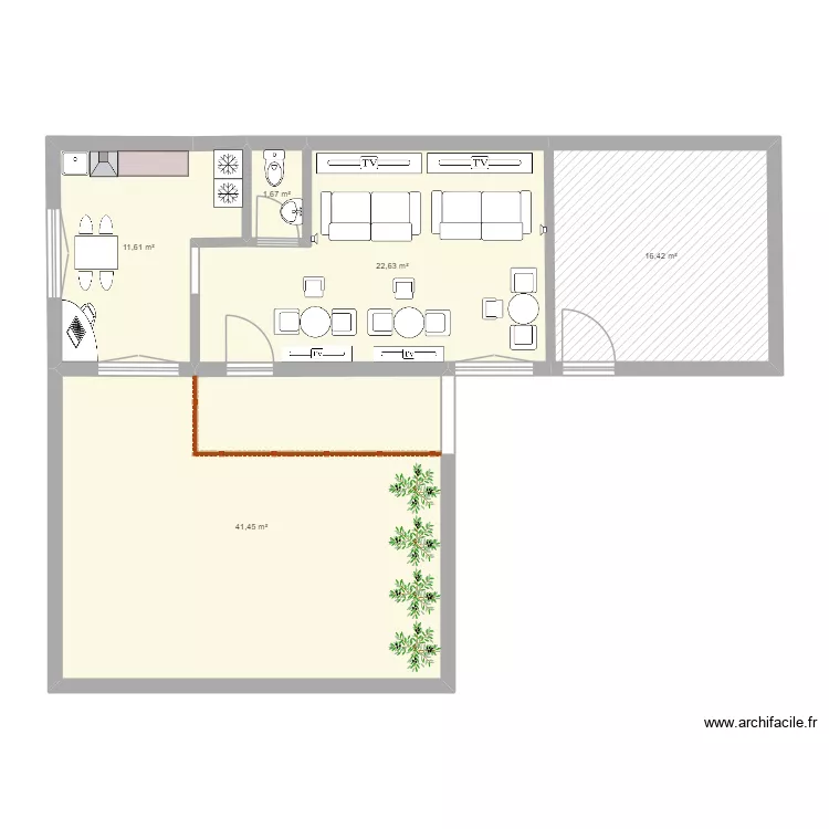 local v2. Plan de 5  et 94 m²