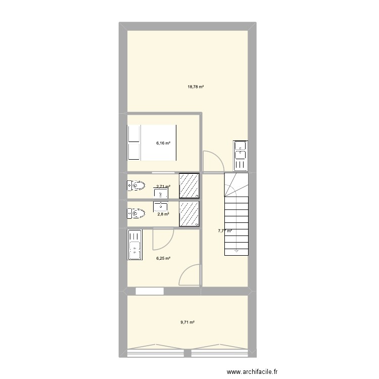 1 er. Plan de 7 pièces et 54 m2