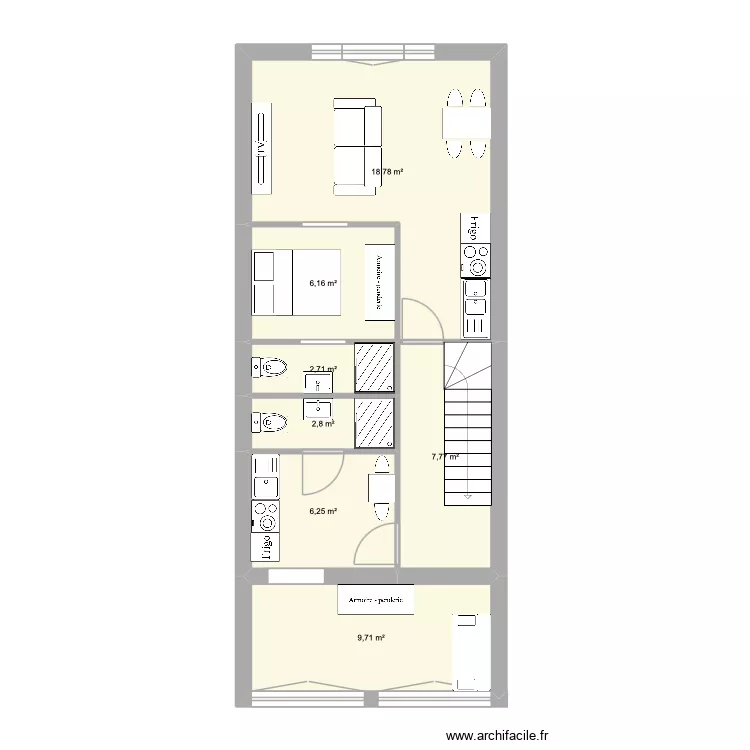 1 er. Plan de 7 pièces et 54 m²