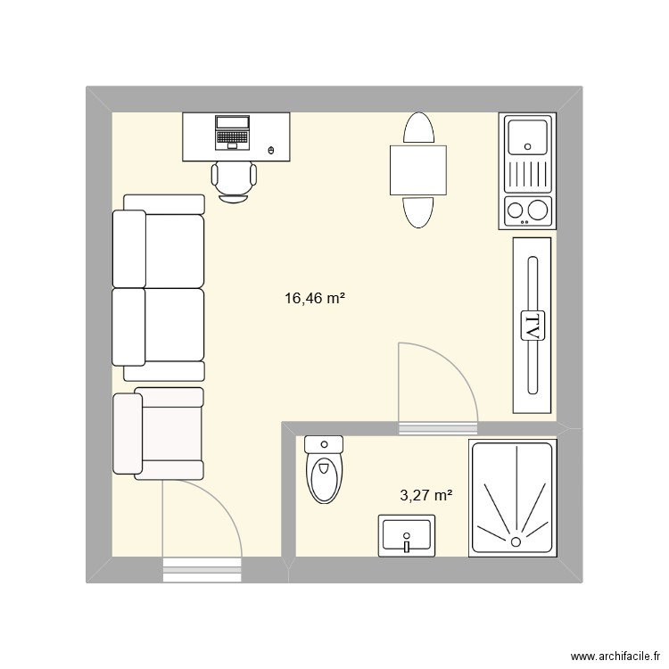 MAISON ENZO. Plan de 2 pièces et 20 m2