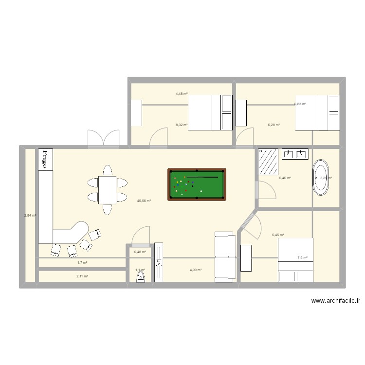 etage appartement. Plan de 15 pièces et 107 m2