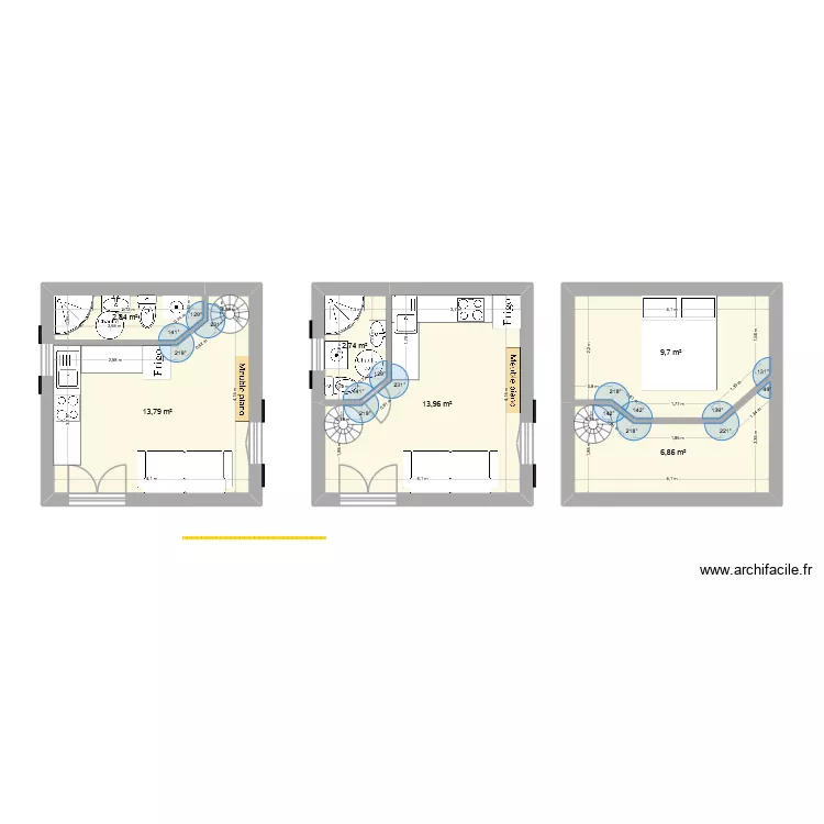 Maisonnette 3. Plan de 6  et 50 m²