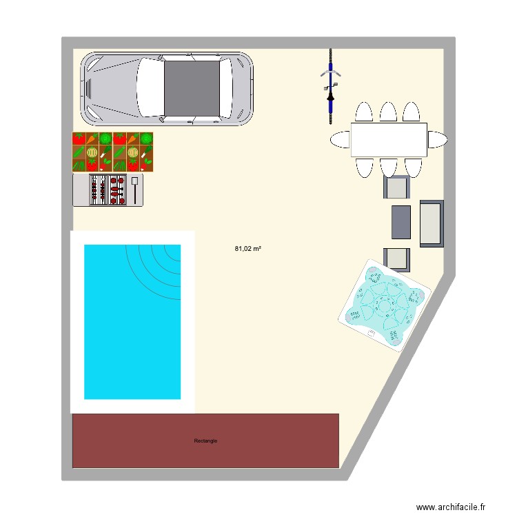 jardin. Plan de 1 pièce et 81 m2