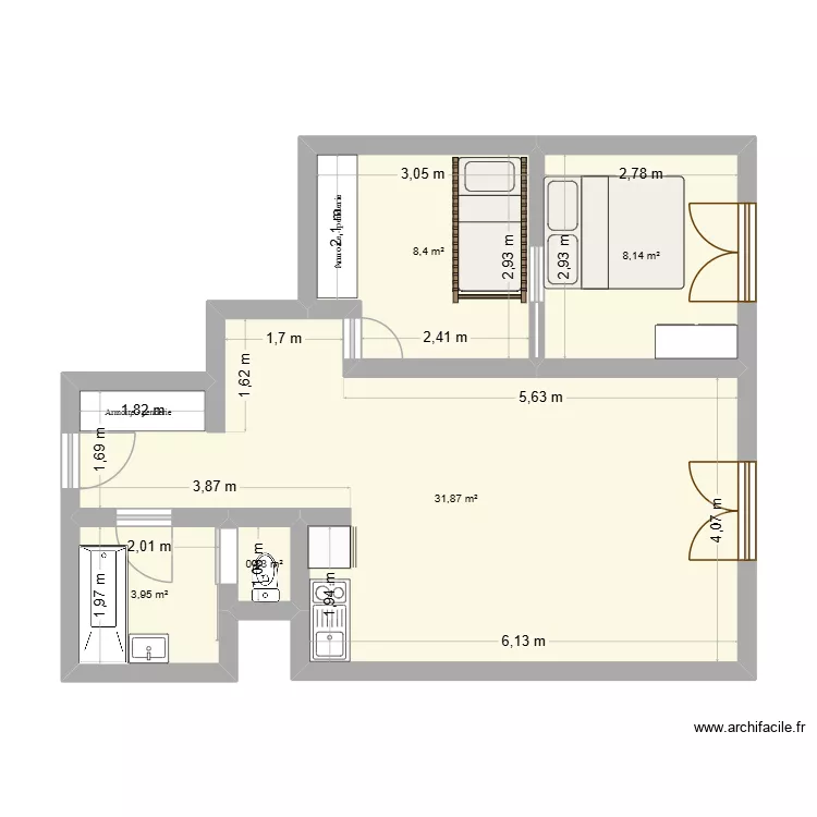 auron après travaux + meubles. Plan de 5 et 53 m² auron après travaux + meubles. Plan de 5 et 53 m²