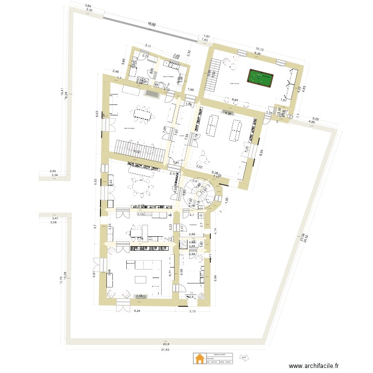 Lamothe - Etat actuel. Plan de 25 pièces et 415 m2