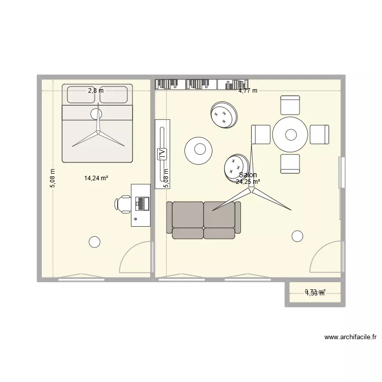 ND75. Plan de 3 Pièces et 39 m²