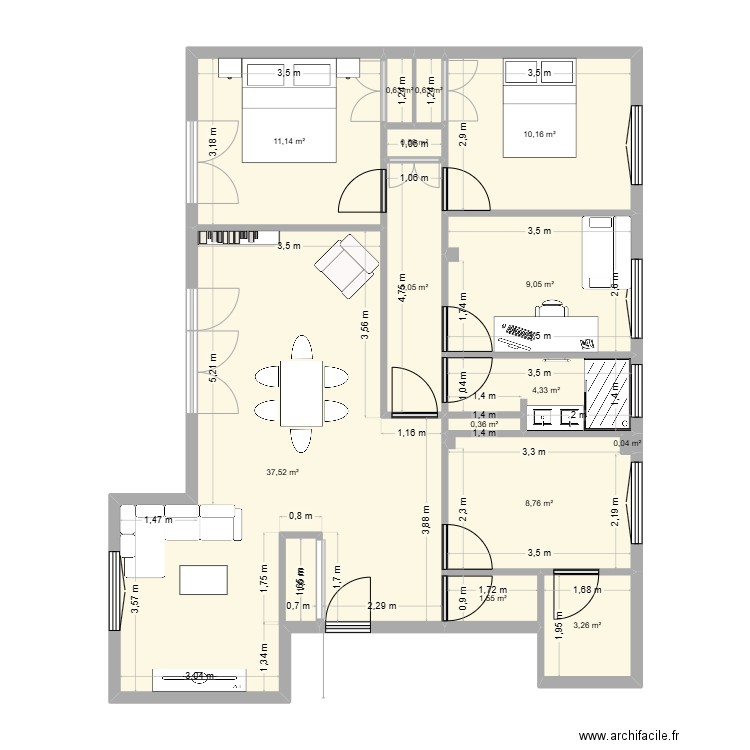 projet RO2. Plan de 14 pièces et 93 m2