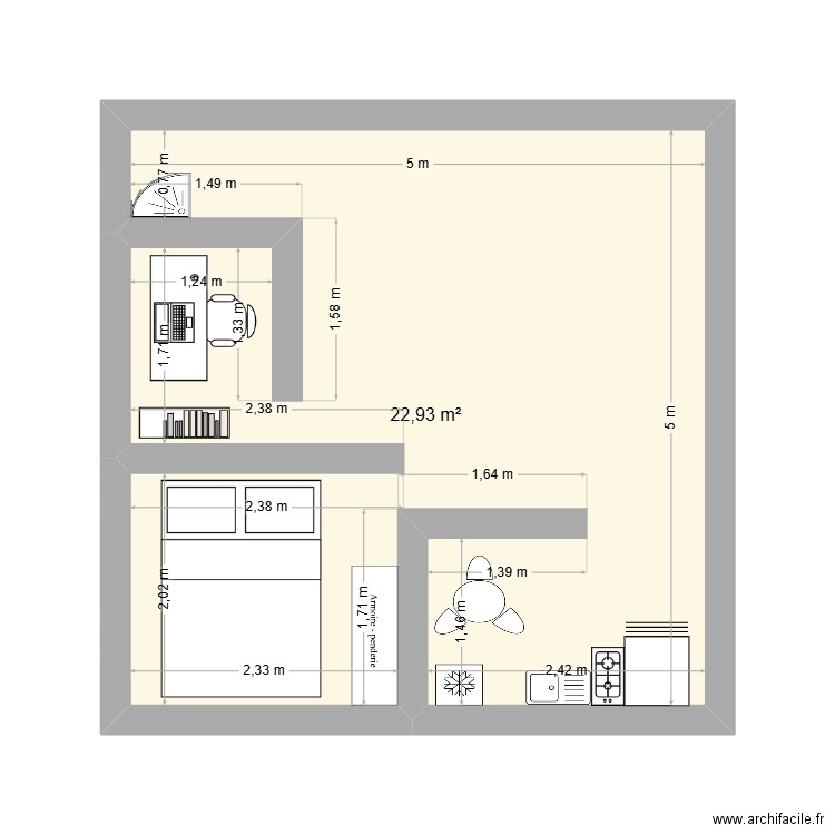 KHADIJA. Plan de 1 pièce et 23 m2