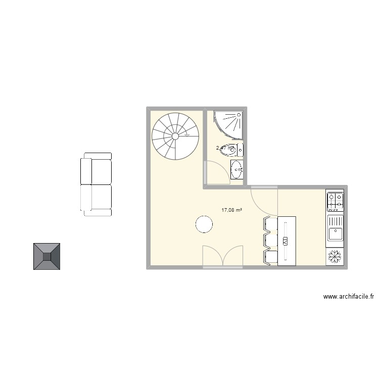 plan2. Plan de 2 pièces et 20 m2