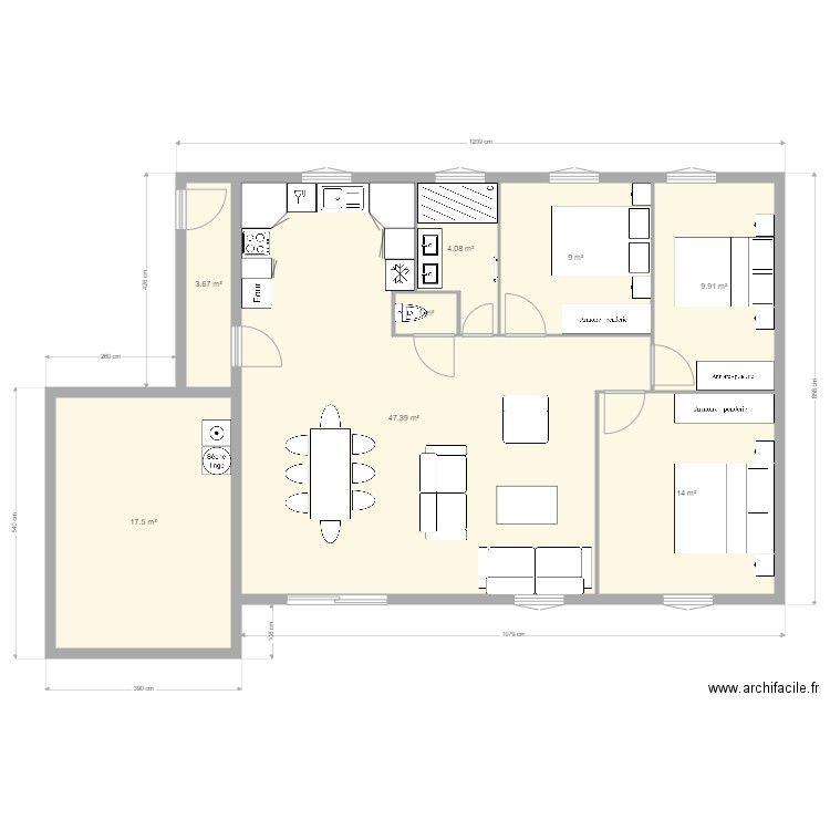 Maison Caire 3bis. Plan de 8 pièces et 107 m2