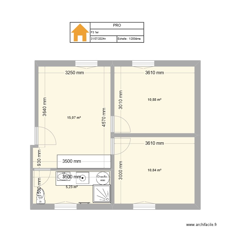 F3 1er. Plan de 4 pièces et 42 m2