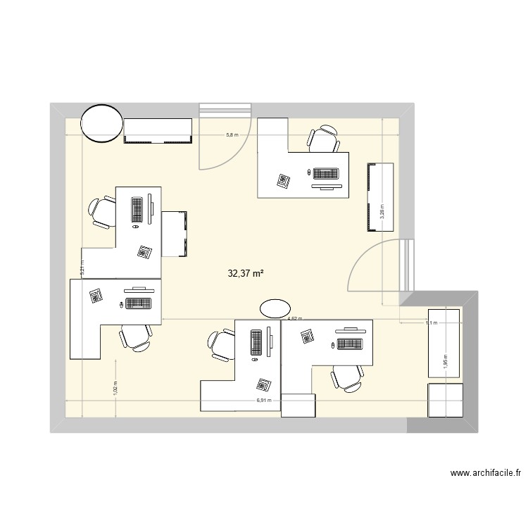 BUREAU R+1 129. Plan de 1 pièce et 32 m2