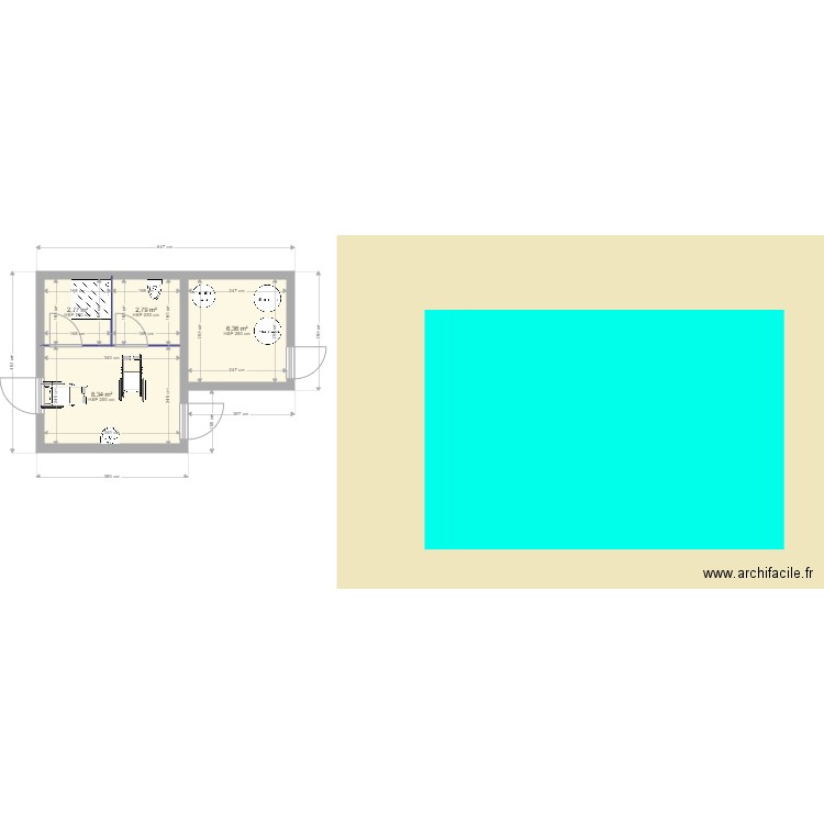 piscine V1 pesquie. Plan de 4 pièces et 20 m2