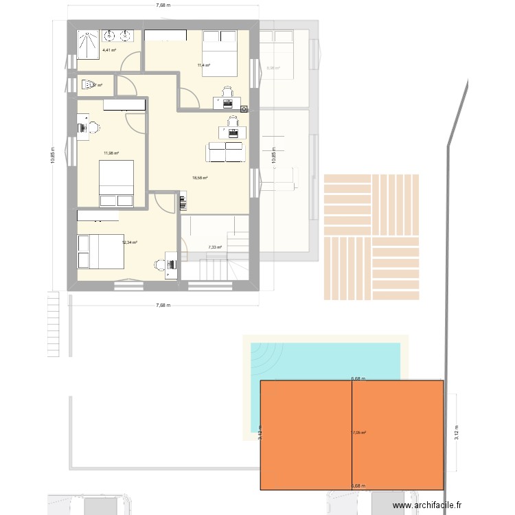 22-10 en long. Plan de 15 pièces et 241 m2