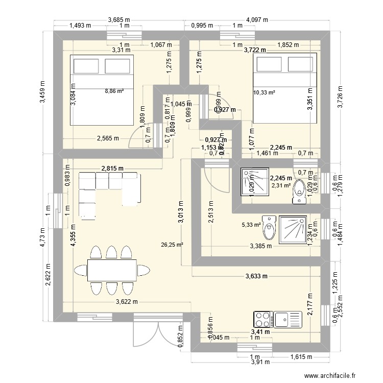 village2. Plan de 5 pièces et 53 m2