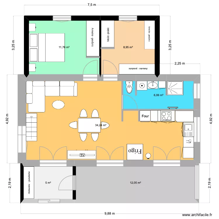 Glo et Ben. Plan de 6  et 78 m²