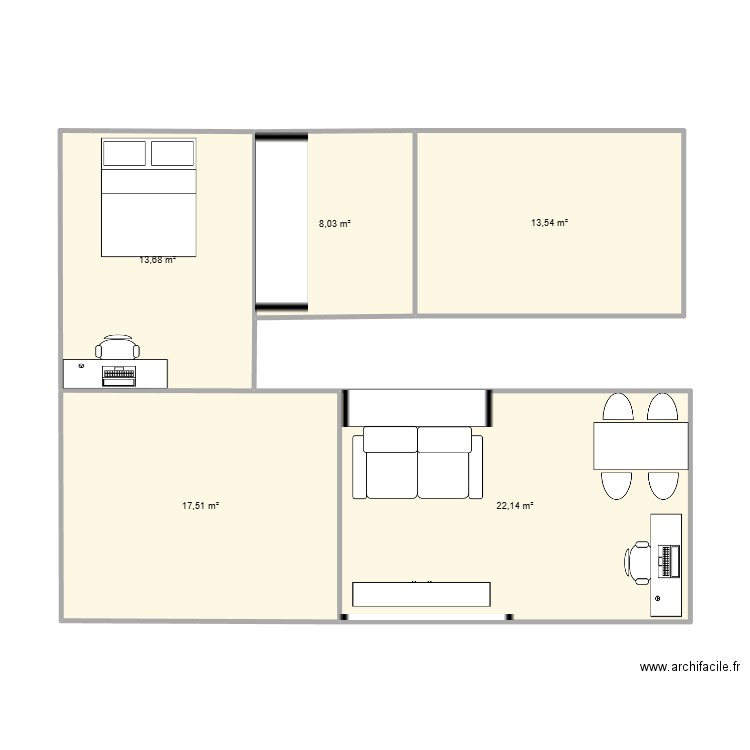 Hugo. Plan de 5 pièces et 75 m2