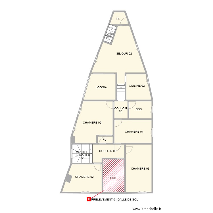 PLAN ETAGE CAPITNAINE AM. Plan de 17 pièces et 77 m2
