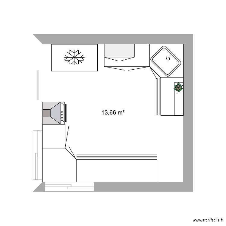 Cuisine. Plan de 1 pièce et 14 m2