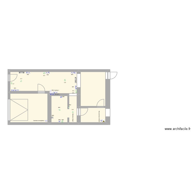 Projet petit gîte cour et arrière cuisine 2. Plan de 3 pièces et 55 m2