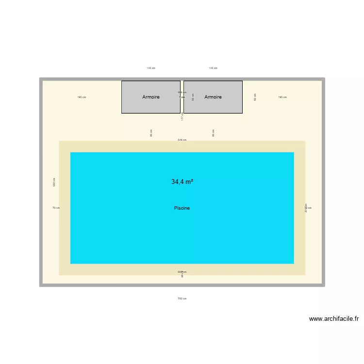 piscine. Plan de 1  et 34 m²