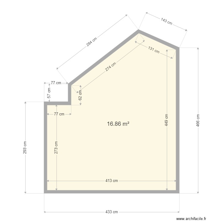 Chambre 62 Turenne. Plan de 1 pièce et 17 m2