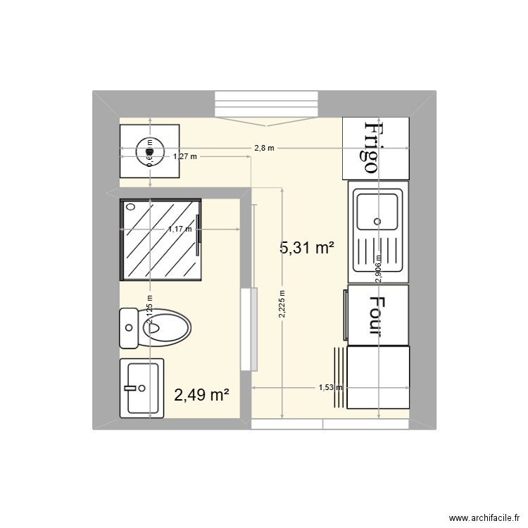 Appart Clamart. Plan de 2 pièces et 8 m2