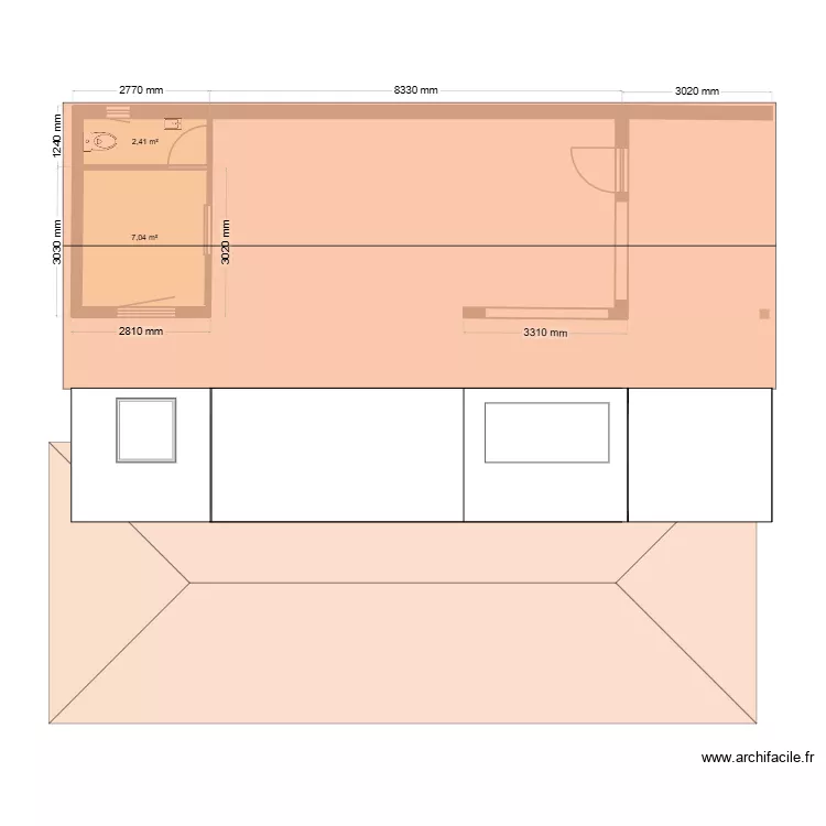 pool house. Plan de 2  et 9 m²
