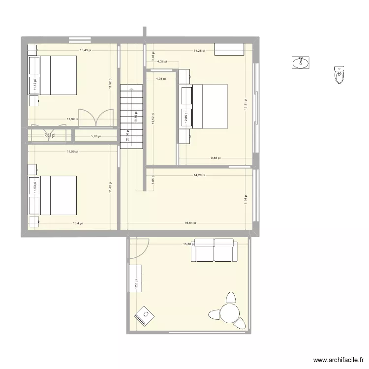 chalet 3 modifier haut 3 chambre. Plan de 6  et 85 m²