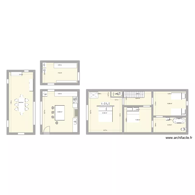 Cuisine option 2. Plan de 9  et 123 m²