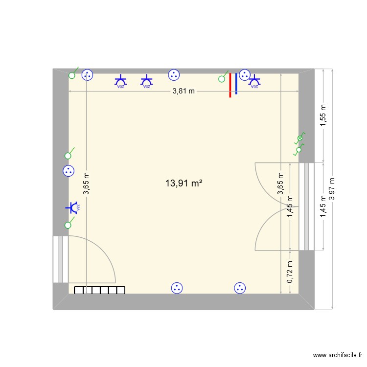 cuisine papa. Plan de 1 pièce et 14 m2