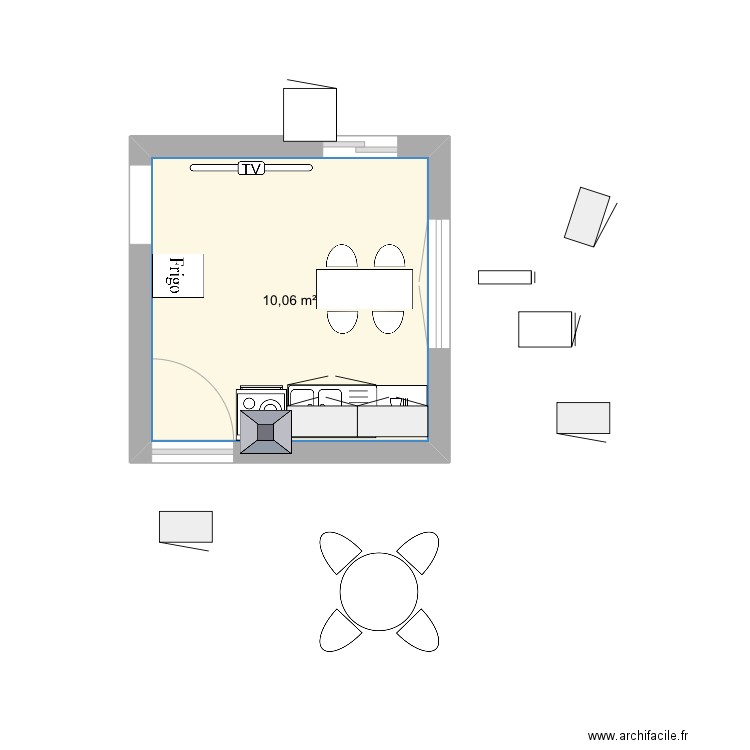 Solange. Plan de 1 pièce et 10 m2