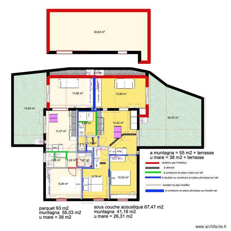 1er étage gîtes ter. Plan de 17 pièces et 181 m2
