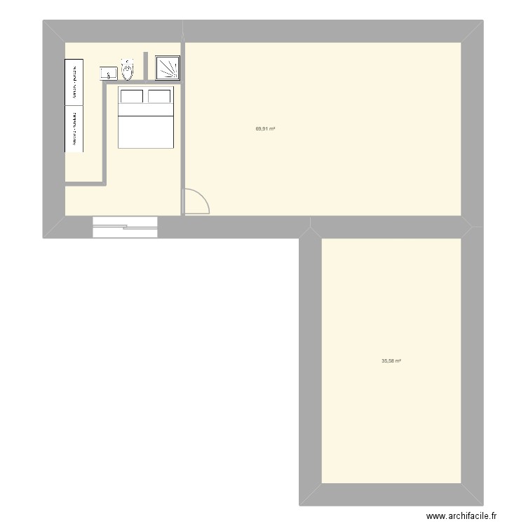 Compigny. Plan de 2 pièces et 105 m2