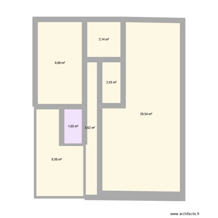 33tb. Plan de 7 pièces et 58 m2