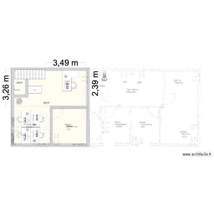 Bastia. Plan de 3 pièces et 38 m2